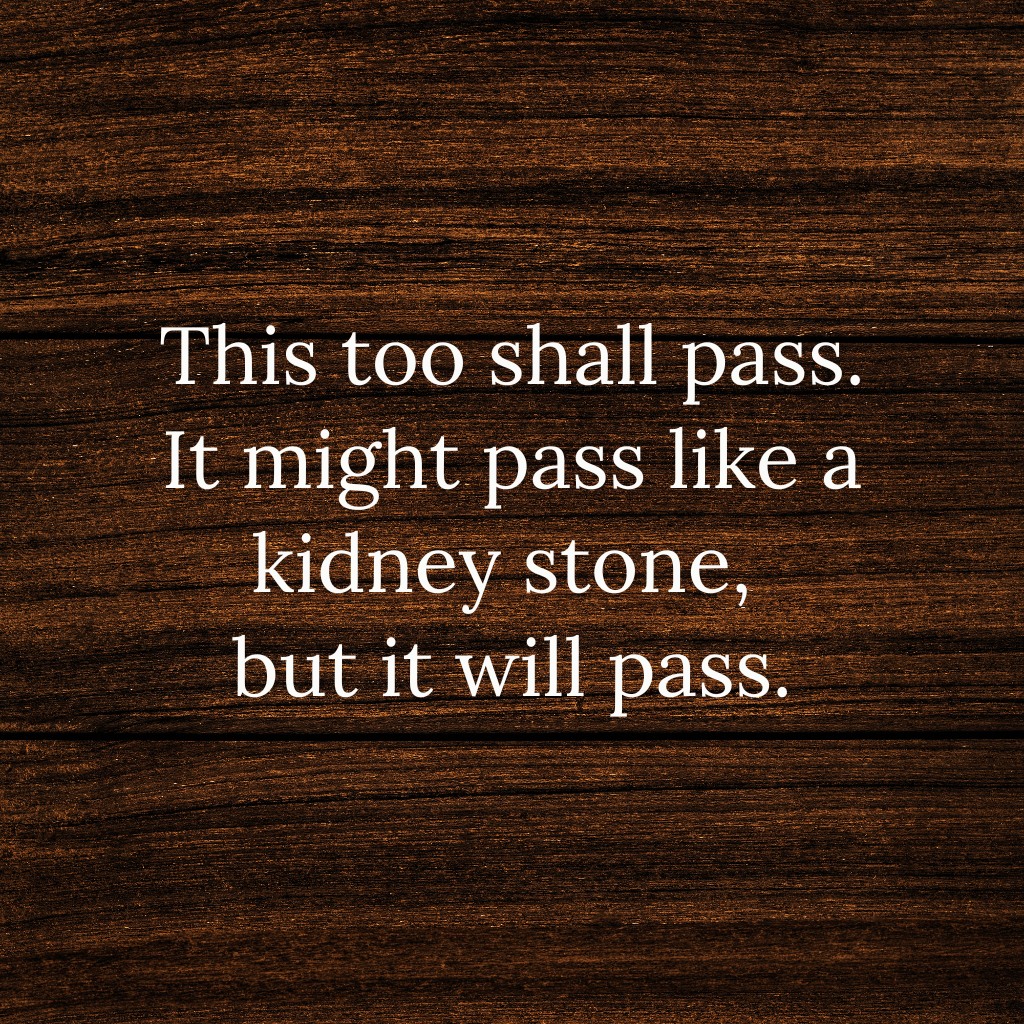 This too shall pass. It might pass like a kidney stone, but it will pass.